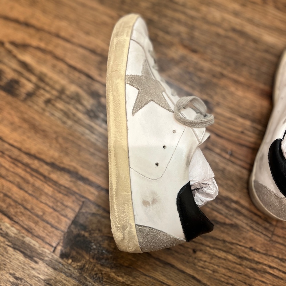 Golden Goose Superstar White Leather Sneakers Grey Star Black Back Size EUR 36 - Picture 6 of 16